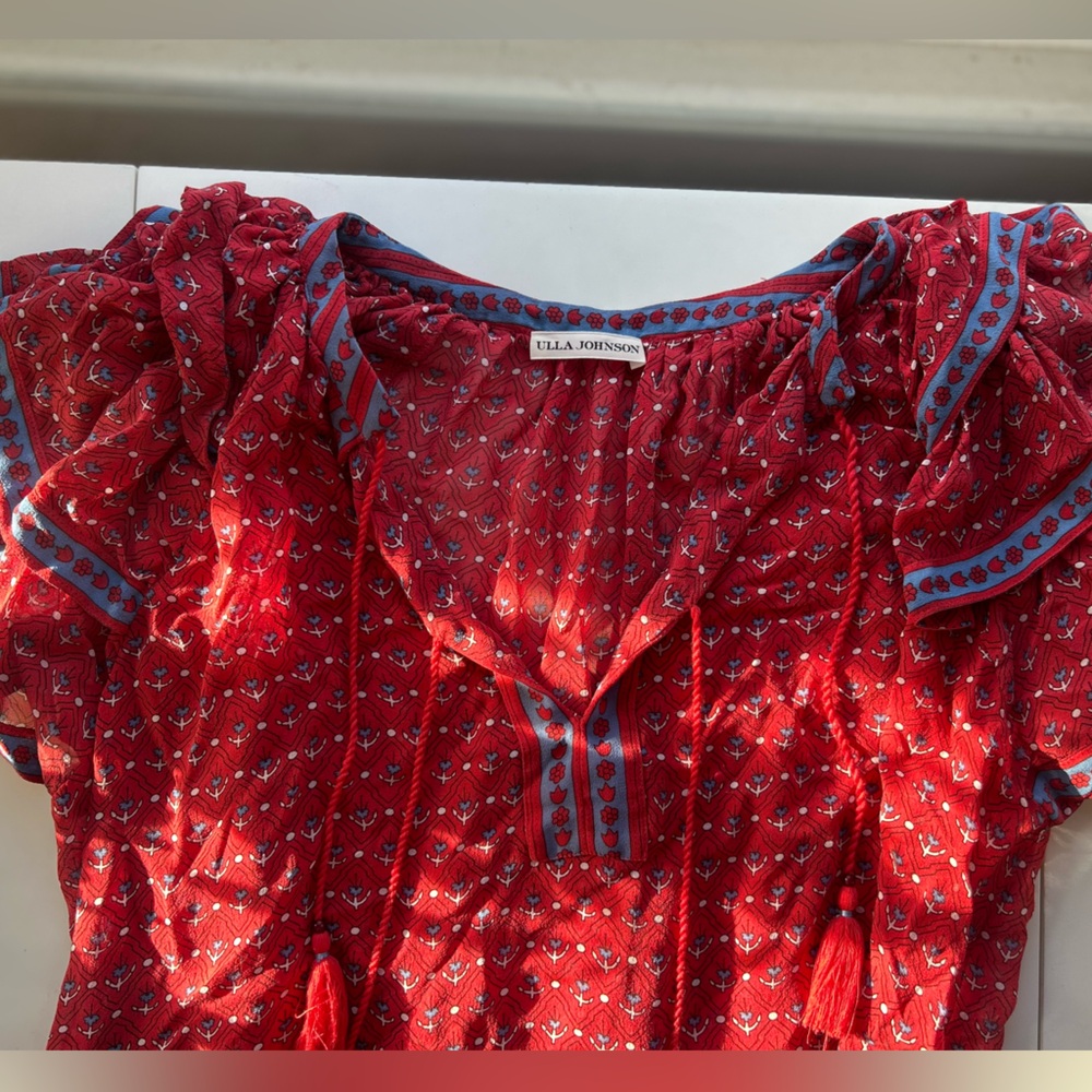 Ulla Johnson 'Freya' Flutter Sleeve Top 100% Silk - Picture 4 of 8